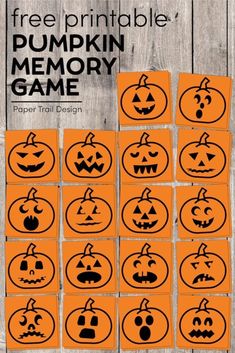 pumpkin memory game with free printables for kids to play in the fall or halloween season