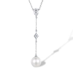 This luxurious pendant necklace exudes classic sophistication. Artfully crafted in 9k white gold and embellished with dazzling white topaz inlay, it features a stunning natural pearl drop that cascades in a graceful longline. It is an exquisite piece for adding timeless elegance to any look. Details Item Type: Fine Jewelry Necklaces Metal Type: 9k White Gold Chain Length: 42cm Pendant Size: 8.0*44.0mm Main Stone: White Topaz 5pcs White Topaz: 0.65 ct. t.w. Side Stone: Pearl 1pc White Pearl: 3-7/ White Gold Chain, Vintage Fine Jewelry, Choker Pendant, Topaz Necklace, Drop Pendant Necklace, White Gold Chains, White Gold Necklaces, Gold Diamond Earrings, Gold Necklace Women