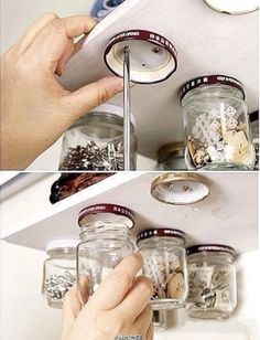 there are two pictures of jars with different things in them