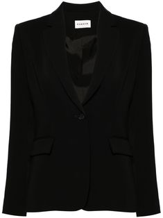 black tailored cut notched lapels shoulder pads long sleeves buttoned cuffs chest welt pocket two front flap pockets central rear vent full lining front button fastening Chanel Perfume, Creative Stuff, Tailored Blazer, Blazer Black, Black Blazers, Outerwear Women, Flap Pocket, Welt Pocket, Shoulder Pads