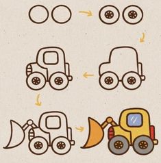 an image of construction vehicles drawn on paper