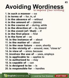 a poster with words that say avoiding wordings to improve your writing skills in english