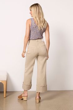 Cuffed hems elevate these stylish wide leg jeans by Paige, featuring a high-rise waist, zipper fly closure, and versatile beige wash. They're crafted for day-to-night wear in soft, vintage-feel stretch denim. | PAIGE Women's Sasha Ankle w Extra Wide Cuff Jeans, Size 27, Taupe Trendy High Rise Wide Leg Pants With Frayed Hem, Chic Wide Leg Bottoms With Frayed Hem, Chic Wide Leg Pants With Frayed Hem For Spring, Trendy Cropped Wide Leg Pants For Fall, Chic Cropped Wide-leg Jeans For Fall, Chic Wide-leg Cropped Jeans For Fall, Chic Fall Cropped Wide-leg Jeans, Chic Wide-leg Flare Jeans With Frayed Hem, Chic Flare Jeans With Frayed Hem And Wide Legs