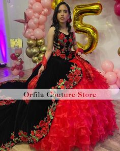 Red Black Embroidery Quinceanera Dresses Mexican Charra XV Layered Satin Short Sleeve Sweet 15 Mini Quinceanera, 15 Birthday Dresses, Quinceanera Dresses Mexican, Satin Short Sleeve, Dress Embroidery, Quinceanera Dress, Satin Short, Black Embroidery, Sweet 15