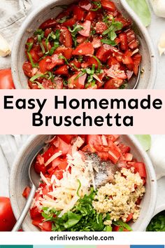 easy homemade bruschetta recipe with tomatoes, onions and parmesan cheese