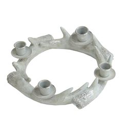 Silver rustic antler wreath candle holder. Distressed silver finish. Holds 4 taper candles; not included Antler Candle Holder, Wreath Candle Holder, Antler Wreath, Lighted Wreaths, Christmas Tree Accessories, Candle Wreaths, Urban Nature, Wreaths And Garlands, Christmas Central