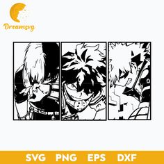 an image of anime characters in black and white with the words svg png eps dxf