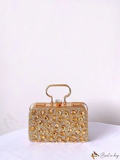 BirdinBag - Compact Rhinestone Chain Box Bag Strap: Elegant and Versatile Accessory Elegant Gold Box Bag With Chain Strap, Glamorous Gold Bag With Chain, Portable Gold Clutch Box Bag, Gold Square Box Bag For Party, Gold Rectangular Portable Evening Bag, Gold Embellished Rectangular Shoulder Bag, Gold Rectangular Box Bag With Chain Strap, Gold Box Bag For Parties, Gold Portable Box Bag For Evening