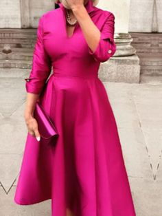 Shawl Collar Three Quarter Sleeve Elegant Plain Regular Fit Maxi Dress Marilyn Dress, Plus Size Maxi Dress, Formal Tops, Fitted Maxi Dress, Elegant Maxi Dress, Over 50 Womens Fashion, Plus Size Maxi, Stylish Plus, Fashion Elegant