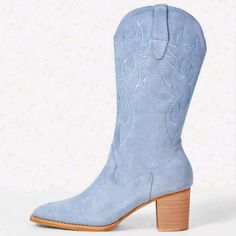 ,Womens Baby Blue Mid-Calf Cowboy Boots Slip On Upper Material: Sudette Lining Material: Pu Leather Insole Material: Pu Leather Outsole Material: Tpr Denim Blue Boots For Winter, Winter Denim Blue Boots, Casual Suede Mid-calf Boots, Western Denim Blue Boots For Fall, Denim Blue Western Boots For Fall, Western Style Denim Blue Boots For Fall, Casual Denim Blue Boots For Winter, Trendy Blue Mid-calf Boots For Fall, Blue Western Boots For Summer