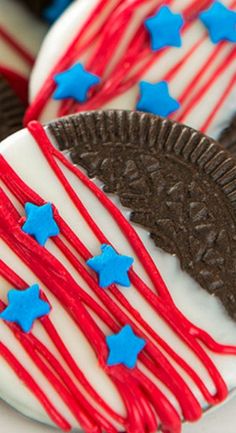 oreo cookies decorated with red, white and blue icing