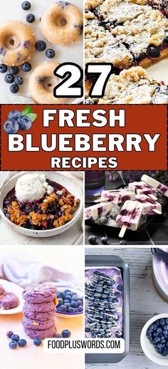 fresh blueberry desserts with the title overlay that reads 27 fresh blueberry recipes