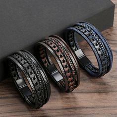 Hip Hop Leather Breaded Men Bracelet. High Quality Material. Standard Men Size Rope Weave, Mens Braids, Braided Leather Bracelet, Leather Bracelets, Woven Bracelets, Bracelet For Men, Magnetism, Bracelet Collection, Mens Jewelry Bracelet