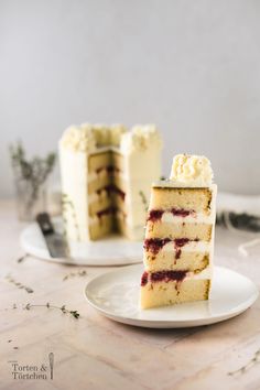 there is a piece of cake on the plate and one slice has been cut out