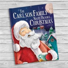 a children's book about the night before christmas with santa holding a mug in his hand