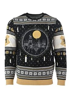 a black and white sweater with an image of a castle on it