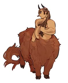 an image of a man riding on the back of a bison with long hair and horns