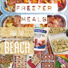 there are many different types of freezer meals in this collage, including meats and veggies