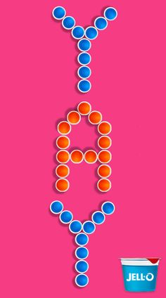 an advertisement for jello with the word jello spelled in blue and orange circles