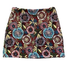 Nwot Floral Embroidered Tapestry A-Line Lined Mini Skirt Xs 100% Poly Casual Embroidered Multicolor Skirt, Casual Multicolor Embroidered Skirt, Fitted Multicolor Skirt With Floral Embroidery, Fitted Multicolor Bottoms With Floral Embroidery, Multicolor Floral Print Cotton Mini Skirt, Multicolor Cotton Mini Skirt With Floral Print, Blue Cottagecore, Pink Plaid Skirt, Green Plaid Skirt