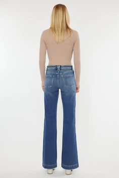 Our Pilot High Rise Flare Jeans come in with faded details and a unique flared design that's trendy and chic. Sits above the natural waistline as it lightly tapers down the thigh and begins to flare out down the leg. Made with comfort-stretch denim that retains its shape while allowing you to move with ease. Features a classic five-pocket design, single-button front, and zip-fly closure. Rise 10.75" / Inseam 34" (Size 3 / 25) 99% Cotton, 1% Spandex Model in Size 25 Light Wash Style # : KC9289L Medium Wash Style # KC9289M Stretchiness Level >> Rigid Faded Flare Bottoms For Fall, Fall Cropped Fitted Flare Jeans, Fitted Cropped Flare Jeans With Five Pockets, Fitted Wide Leg Faded Bottoms, Spring Faded Fitted Flare Jeans, Fitted Faded Flare Jeans For Spring, Fitted High Rise Faded Flare Jeans, Faded High Waist Fitted Flare Jeans, High Waist Fitted Flare Jeans In Faded Color