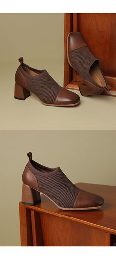 Fall Ankle-high Heels With Rubber Heel Cap, Ankle-high Heels With Rubber Heel Cap For Fall, Leather Heeled Boots With Wooden Heel For Fall, Brown Medium Width Heeled Boots For Office, Fall Leather Shoes With Reinforced Heel And Medium Width, Brown Ankle Boot Heels For The Office, Brown Ankle-high Office Heels, Brown Ankle-high Heels For Office, Ankle-high Brown Heels For Office