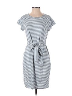 Merokeety Casual Dress Size: Small Gray Dresses - used. 35% Polyester, 65% Rayon, Boatneck, Stripes, Knee Length, Short Sleeve | Merokeety Casual Dress: Gray Stripes Dresses - Used - Size Small Striped Short Sleeve Dress With Tie Waist, Spring Striped Dress With Tie Waist, Striped Spring Dresses With Tie Waist, Striped Dresses With Tie Waist For Spring, Striped Dress With Tie Waist For Spring, Striped Cotton Daytime Dress, Striped Short Sleeve Daytime Dress, Striped Short Sleeve Dress For Daytime, Gray Casual Dress