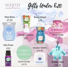 the contents of a gift set including hand soaps, body wash and lotion