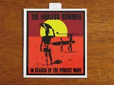 the endless summer in search of the perfect wave sticker on a wooden table top