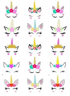 unicorn face with different colors and designs on it