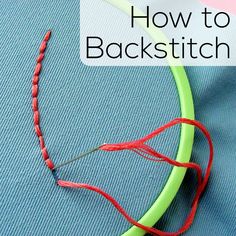 a tennis racket with the words how to backstitch it in red and green