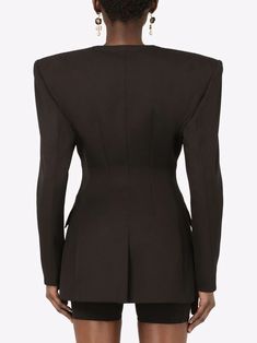 Shop Dolce & Gabbana shoulder-pad double-breasted blazer with Express Delivery - FARFETCH Shoulder Pads Fashion, Black Pants Outfit, Dolce Gabbana Jacket, Wool Jackets Women, Dreadlock Hairstyles For Men, 1980s Fashion, Blazer Black, Double Breasted Blazer, Business Attire