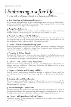 A 10 steps guide to achieving a balanced, stress-free and mindful lifestyle.   #wellness #lifestyle #selfcare #routine #healthy #health #habits #feminine #femininity #women #beauty #mindful #balanced #mindfulness #glowup #meditation #mind #body #divinefeminine #food #hygiene #wayoflife #habitudes #softlife #modedevie #sain #santé #hygiène #femme #feminine #bienêtre #soin #inspiration #pinterest #explorepage #explore Soft Life Routine, Habits Of Feminine Women, Soft Life Tips, Woman Health Tips, How To Be Gentle, Feminine Routine, Feminine Habits, Healthy Feminine, Natural Feminine Care