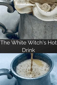 the white witch's hot drink is being poured into a mug