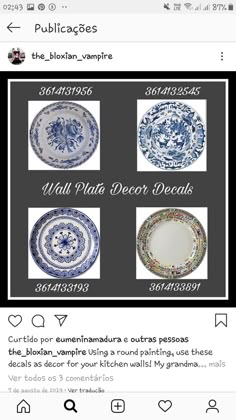 an instagram page with different plates on it