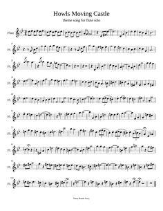 sheet music with the words how's moving castle written in black and white on it