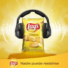 an advertisement for lays potato chips with headphones