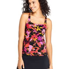 Lands' End Women's Square Neck Underwire Tankini Top Swimsuit With Adjustable Straps Print New With Tags Attached Multiple Sizes Available Color: Black/Poppy Jungle Floral Square Neckline Provides Flattering Coverage Supportive Underwire Bra With Removable Soft Cups Adjustable Straps Customize The Fit 80% Nylon/20% Spandex. Hand Wash. Imported Fabric Provides Upf 50 Sun Protection Swimsuit Swim Suit Bathing Suit Tankini Top Blue White Lands End Land's Lands' Landsend Underwire Pink Spring Tankini With Built-in Bra, Pink Fitted Tankini For Spring, Pink Tankini With Adjustable Straps For Spring, Pink Spring Tankini With Adjustable Straps, Pink Swimwear With Built-in Bra, Black Floral Print Beachwear Tops, Fitted Pink Printed Tank Top, Fitted Printed Pink Tank Top, Fitted Multicolor Beachwear Tank Top