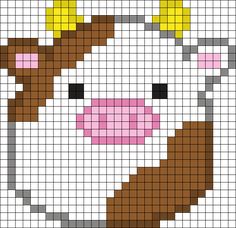 a cross stitch pattern with a cow's face in brown, white and pink