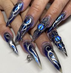 Blue Stiletto Nails, Crazy Nail Designs, Dragon Nails, Dragon Eyes, Halloween Acrylic Nails, Glow Nails, Blue Flame, Nail Art Designs Diy