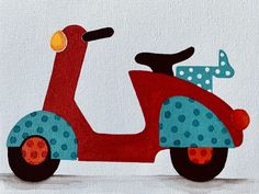 a painting of a red scooter with polka dots