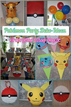 a collage of pokemon party items and balloons