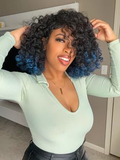 Blue Ombre Hair Black Women, Blue Hair Black Women Natural, Black And Blue Hair Ideas, Matric Dance Hairstyles, Ombre Hair Black Women, Ombre Hair Black, Blue Curly Hair, Blue Natural Hair, Blue Afro