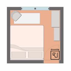 a floor plan for a small bedroom with a bed, desk and chair in it