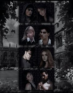 the twilight saga movie poster with four different faces and two people in front of a house