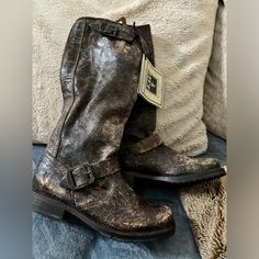 Brand New With Tags Never Worn. Questions? Leave A Comment Below! Rugged Distressed Brown Moto Boots For Fall, Rugged Brown Distressed Moto Boots, Distressed Leather Boots For Fall, Rustic Moto Boots With Leather Sole For Fall, Vintage Oiled Leather Moto Boots For Fall, Vintage Oiled Leather Moto Boots, Rustic Distressed Brown Leather Moto Boots, Casual Distressed Leather Boots, Rustic Moto Boots With Leather Lining For Fall