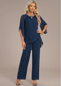 Color:Navy;Size:M;Package Contents:1 X Jumpsuit;Occasion:Other;Style:Casual; Mother Of The Groom Pants Outfits, Wedding Guest Pants, Fashion Jumpsuits, Office Clothes, Trousers Women Wide Leg, Navy Jumpsuit, Winter Suits, Trendy Jumpsuit, Mob Dresses