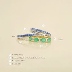 Gold(14K) : 10.13gDiamonds : (VS clarity & H-I colour) : (Brilliant cut ) : 0.06ct Gemstone : Blue Sapphire : 4.36ct Emerald : 2.29ct" Ice Popsicle, Festival Necklace, Stackable Ring Sets, Emerald Blue, Tanzanite Earrings, Princess Necklace, Sapphire Band, Blue Sapphire Ring, Tanzanite Ring