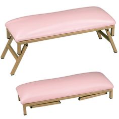 two pink benches sitting next to each other