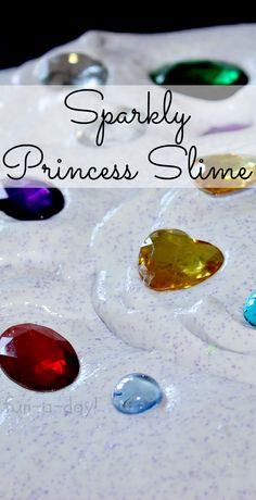 an image of sparkley princess slime on a table with the words sparkle in front of it